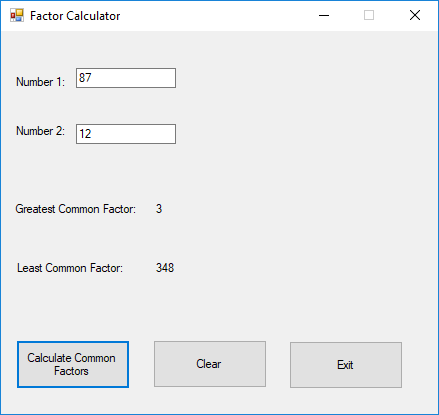CommonFactors | Simple recursive program that takes two numbers and ...
